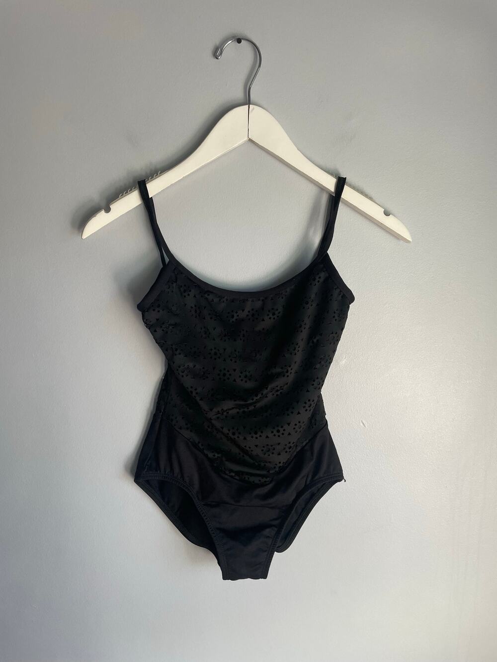 Black Eyelet Swimsuit Spaghetti Straps Lace Detail Whimsical Vacation size Small